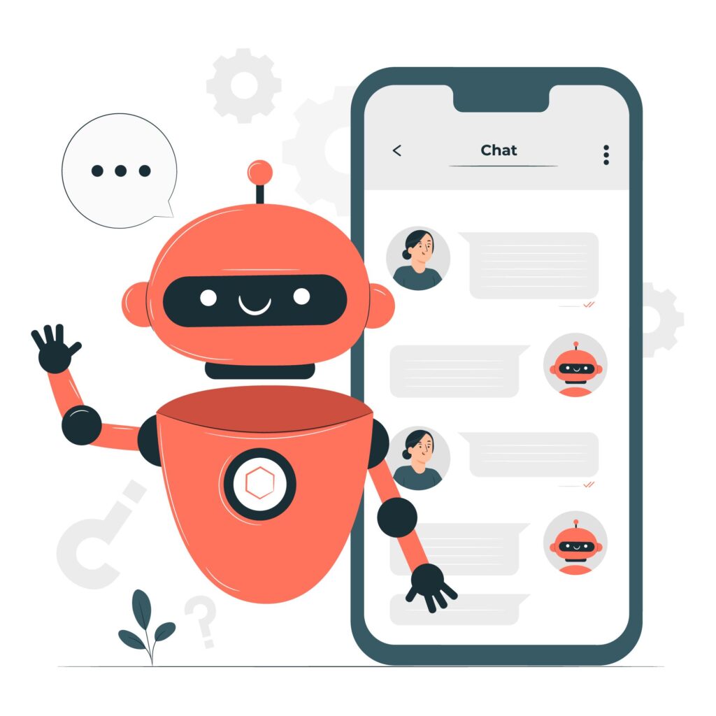 ChatBot e um celular representando a comunicação empresarial com os clientes para obter um sucesso do cliente cada vez melhor.