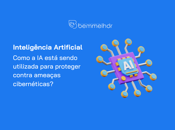 Capa de Blog sobre "Como a IA está sendo utilizada para proteger contra ameaças cibernéticas?" com uma ilustração representando a I.A.